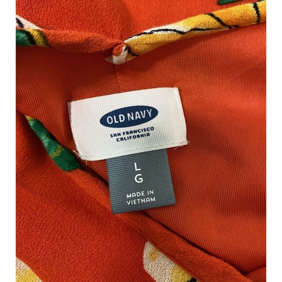 Old Navy Cold Shoulder Midi Dress Size L Orange Floral Print Ruffle Adjustable - Picture 10 of 12